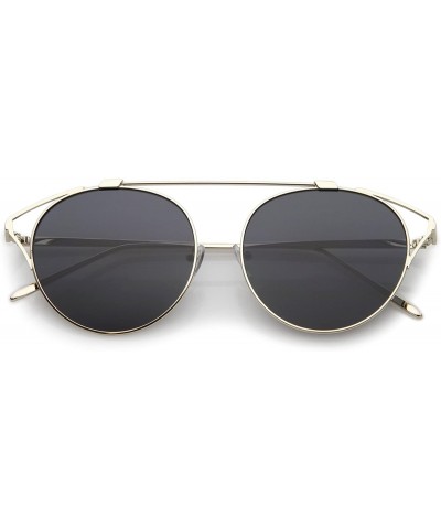 Oversize Open Metal Crossbar Round Tinted Flat Lens Cat Eye Glasses 55mm - Gold / Smoke - C31836CXOWA $8.41 Cat Eye