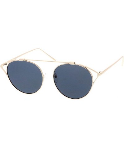 Oversize Open Metal Crossbar Round Tinted Flat Lens Cat Eye Glasses 55mm - Gold / Smoke - C31836CXOWA $8.41 Cat Eye