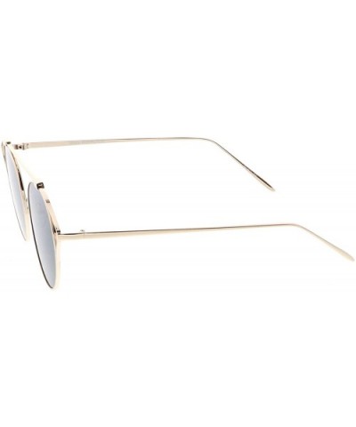 Oversize Open Metal Crossbar Round Tinted Flat Lens Cat Eye Glasses 55mm - Gold / Smoke - C31836CXOWA $8.41 Cat Eye