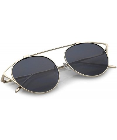 Oversize Open Metal Crossbar Round Tinted Flat Lens Cat Eye Glasses 55mm - Gold / Smoke - C31836CXOWA $8.41 Cat Eye