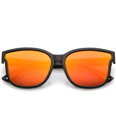 Women's Horn Rim Metal Accent Mirrored Square Flat Lens Cat Eye Sunglasses 55mm - Matte Black / Red Mirror - CP17YZXTZH9 $8.3...