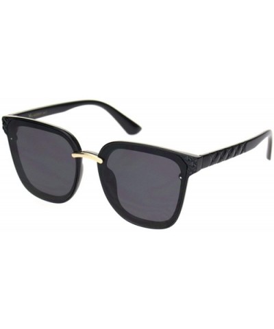 Womens Squared Horn Rim Luxury Panel Lens Sunglasses - Black Solid Black - CD18NUW85HL $7.75 Rectangular