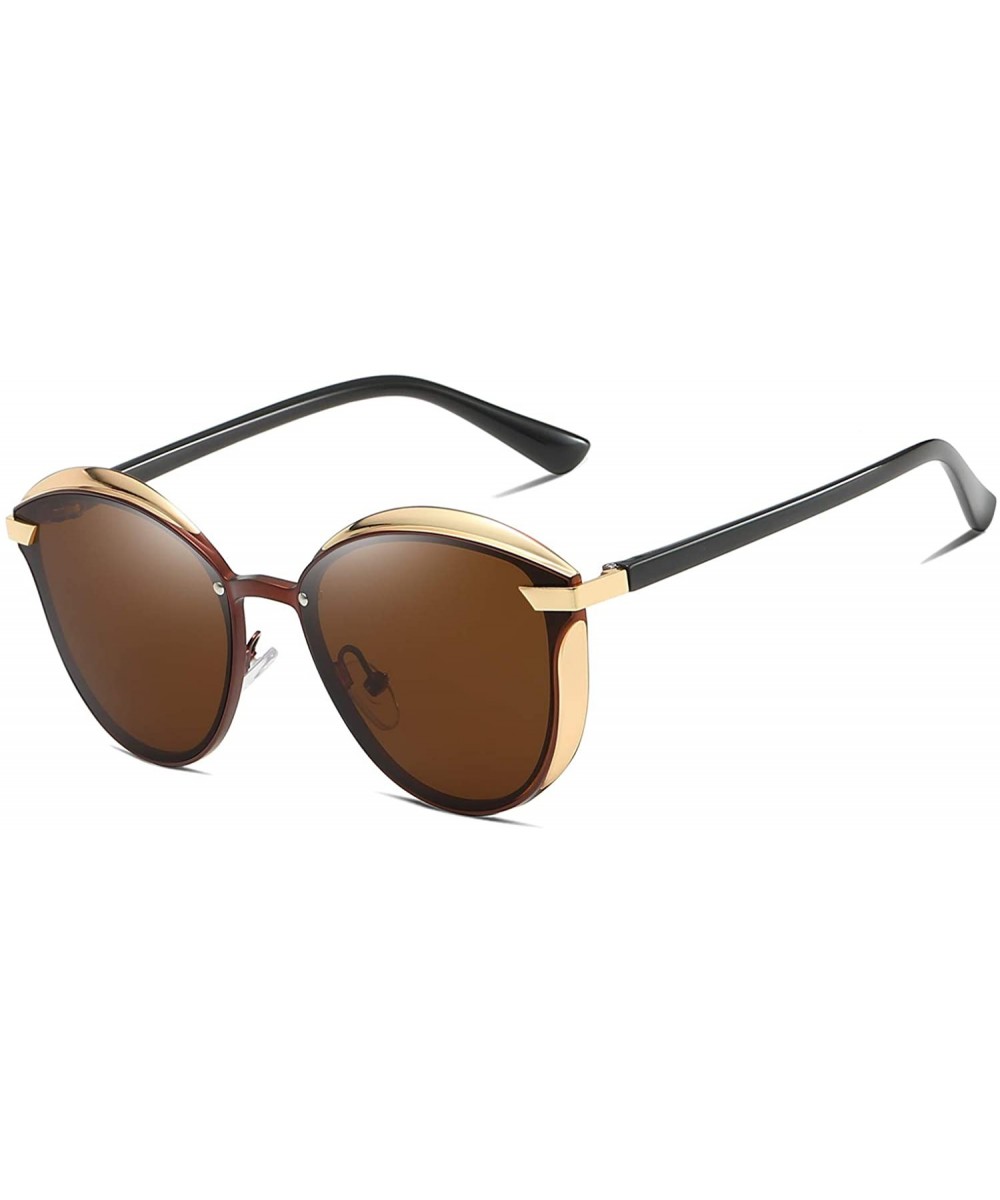 Mens Polarized Sunglasses Oval Alloy Frame for Driving UV400 Protection - Brown - CN18XWL6IE2 $13.24 Oval