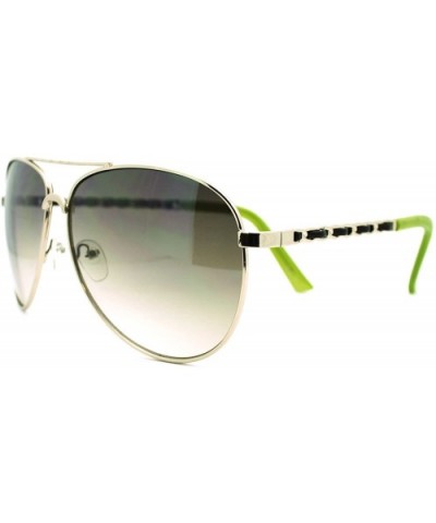 Womens Aviator Sunglasses Leather Weave Chain Design - Green - CI11HYVTIQ7 $7.85 Aviator