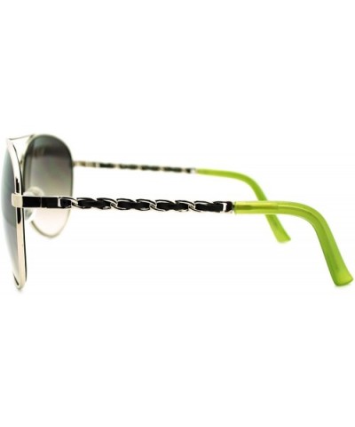 Womens Aviator Sunglasses Leather Weave Chain Design - Green - CI11HYVTIQ7 $7.85 Aviator