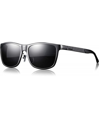 Square Polarized Sunglasses for Men UV400 Protection Black Aluminum Magnesium Frame - C1 Black Frame / Grey Lens - C318U0QUT7...