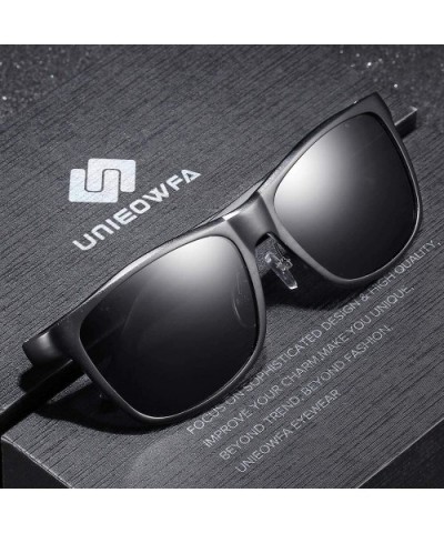 Square Polarized Sunglasses for Men UV400 Protection Black Aluminum Magnesium Frame - C1 Black Frame / Grey Lens - C318U0QUT7...