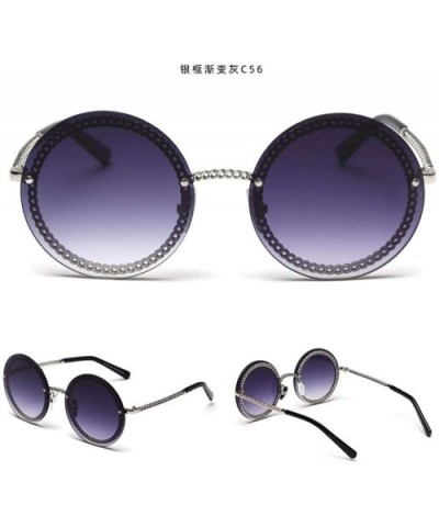 Hollow Frame Round Sunglasses Female Street Beat Sunglasses Ocean Sunglasses - Silver Frame Gradient Gray C56 - CN18X74TNSC $...