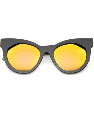 Women's Oversize Chunky Frame Iridescent Lens Cat Eye Sunglasses 55mm - Black / Orange Mirror - CQ12I21R3D7 $8.98 Cat Eye