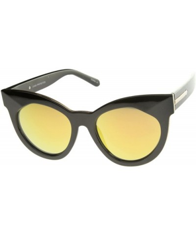 Women's Oversize Chunky Frame Iridescent Lens Cat Eye Sunglasses 55mm - Black / Orange Mirror - CQ12I21R3D7 $8.98 Cat Eye