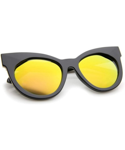 Women's Oversize Chunky Frame Iridescent Lens Cat Eye Sunglasses 55mm - Black / Orange Mirror - CQ12I21R3D7 $8.98 Cat Eye