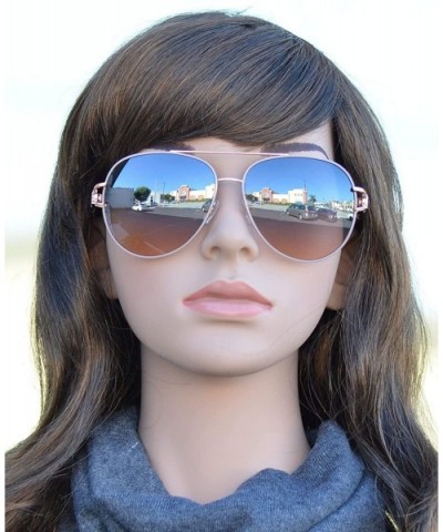 Classic Aviator Design Inspired Fashion Sunglasses for Women - Beige + Blue Pink - CR18I62Q0YS $8.90 Aviator