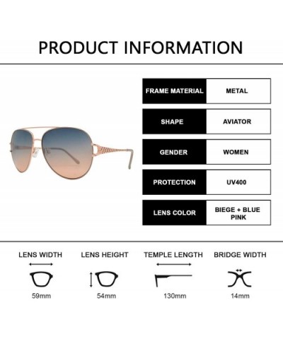 Classic Aviator Design Inspired Fashion Sunglasses for Women - Beige + Blue Pink - CR18I62Q0YS $8.90 Aviator