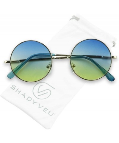 Retro Slim Round Sunglasses John Lennon Style Metal Frame Oceanic Lens Shades - Blue/Yellow - C218ARSUT4I $7.77 Oval