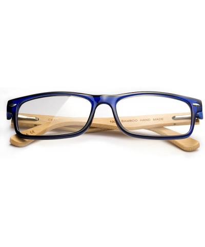 Real Bamboo Arms Rectangle Simple Design Modern Clear Lens Glasses with Spring Hinge - CE12L9PRE19 $6.89 Square