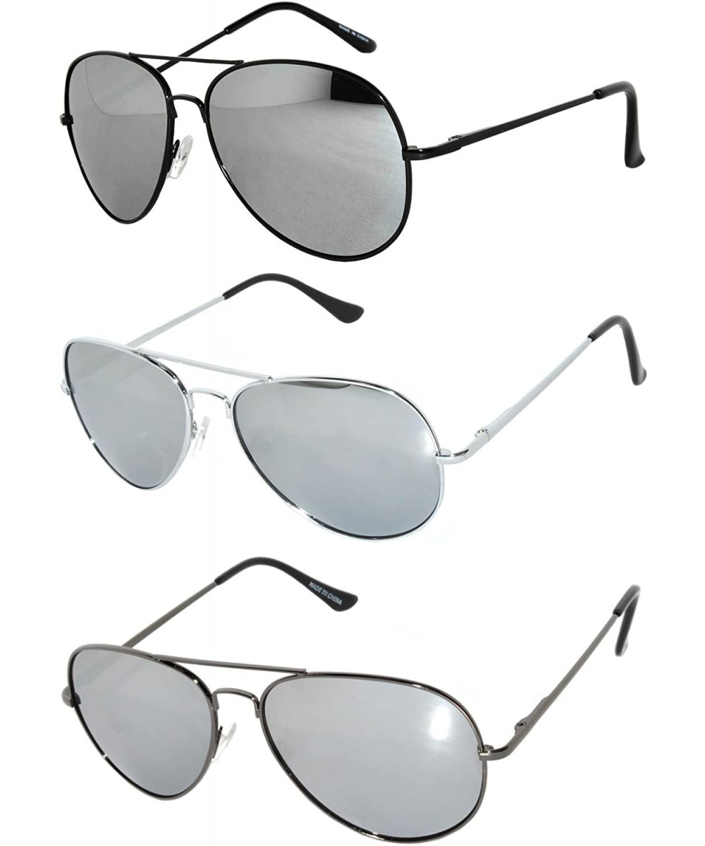 Set of 3 Pairs Aviator Style Sunglasses Colored Metal Frame Spring Hinges - CI17YW74EU9 $8.63 Aviator