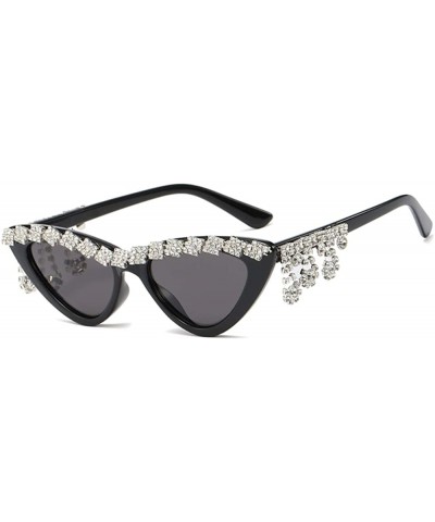Vintage Retro Women Cateye Sunglasses Crystal Trim Jeweled Frame Costume Glasses - Crystal Side Tassel - CX18I5L5QQY $13.55 S...