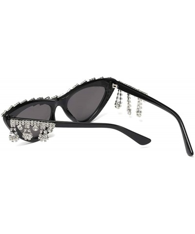 Vintage Retro Women Cateye Sunglasses Crystal Trim Jeweled Frame Costume Glasses - Crystal Side Tassel - CX18I5L5QQY $13.55 S...