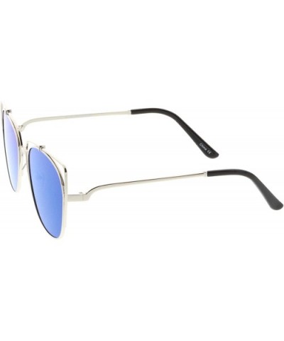 Women's Open Metal Slim Arm Mirrored Square Flat Lens Cat Eye Sunglasses 55mm - Silver / Blue Mirror - CG182ZW850W $9.96 Cat Eye