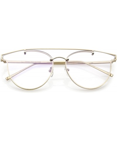 Modern Crossbar Horn Rimmed Clear Round Flat Lens Rimless Eyeglasses 58mm - Gold / Clear - CX187IC36GD $7.89 Rimless