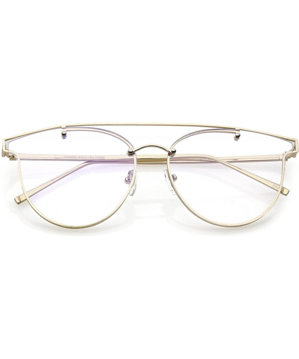 Modern Crossbar Horn Rimmed Clear Round Flat Lens Rimless Eyeglasses 58mm - Gold / Clear - CX187IC36GD $7.89 Rimless