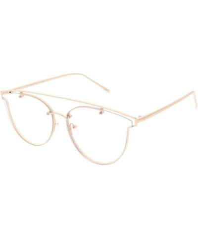 Modern Crossbar Horn Rimmed Clear Round Flat Lens Rimless Eyeglasses 58mm - Gold / Clear - CX187IC36GD $7.89 Rimless