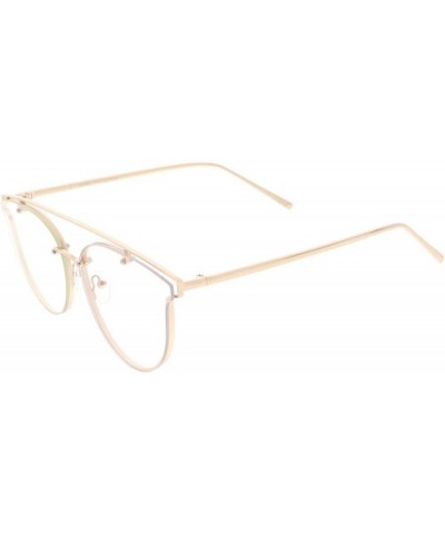 Modern Crossbar Horn Rimmed Clear Round Flat Lens Rimless Eyeglasses 58mm - Gold / Clear - CX187IC36GD $7.89 Rimless