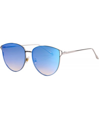 Oversized Sunglasses for Women - Mirrored Cat Eye Sunglasses with Rimless Design U225 - Blue - CW1807098QH $14.94 Rimless