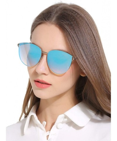 Oversized Sunglasses for Women - Mirrored Cat Eye Sunglasses with Rimless Design U225 - Blue - CW1807098QH $14.94 Rimless