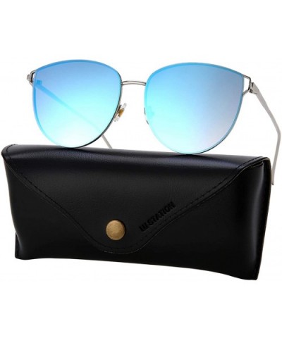 Oversized Sunglasses for Women - Mirrored Cat Eye Sunglasses with Rimless Design U225 - Blue - CW1807098QH $14.94 Rimless