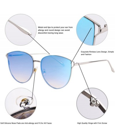 Oversized Sunglasses for Women - Mirrored Cat Eye Sunglasses with Rimless Design U225 - Blue - CW1807098QH $14.94 Rimless