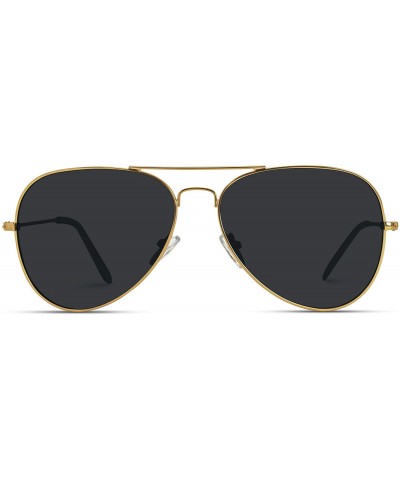 Premium Classic Fashion Design Polarized Lens Aviator Sunglasses - Gold Frame / Black Lens - C5124WB1IAJ $17.74 Round