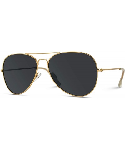 Premium Classic Fashion Design Polarized Lens Aviator Sunglasses - Gold Frame / Black Lens - C5124WB1IAJ $17.74 Round