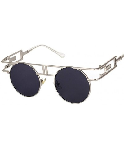 Round Gothic Steampunk Sunglasses Men Retro Metal Sun Glasses Women Accessories - Silver With Black - C418IWUOADY $8.80 Round