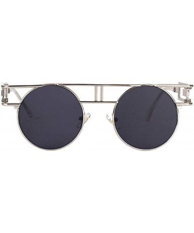 Round Gothic Steampunk Sunglasses Men Retro Metal Sun Glasses Women Accessories - Silver With Black - C418IWUOADY $8.80 Round