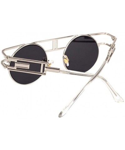 Round Gothic Steampunk Sunglasses Men Retro Metal Sun Glasses Women Accessories - Silver With Black - C418IWUOADY $8.80 Round