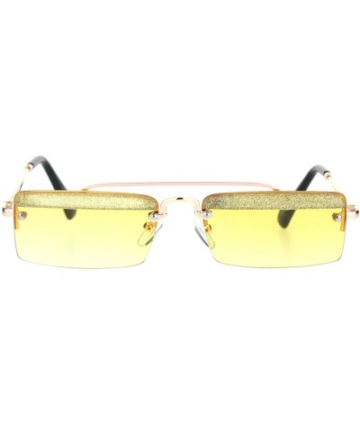 Glitter Eyelash Rimless Narrow Rectangular Hippie Sunglasses - Gold Yellow - C018KA7GXCZ $12.88 Rectangular