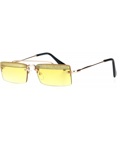 Glitter Eyelash Rimless Narrow Rectangular Hippie Sunglasses - Gold Yellow - C018KA7GXCZ $12.88 Rectangular