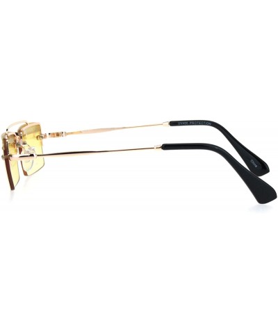 Glitter Eyelash Rimless Narrow Rectangular Hippie Sunglasses - Gold Yellow - C018KA7GXCZ $12.88 Rectangular