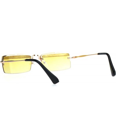 Glitter Eyelash Rimless Narrow Rectangular Hippie Sunglasses - Gold Yellow - C018KA7GXCZ $12.88 Rectangular