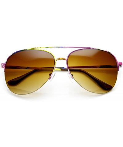 Large Colorful Floral Print Semi-Rimless Metal Aviator Sunglasses - Floral Amber - CA11V1ZRPPN $5.06 Aviator