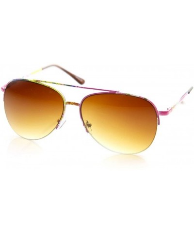 Large Colorful Floral Print Semi-Rimless Metal Aviator Sunglasses - Floral Amber - CA11V1ZRPPN $5.06 Aviator