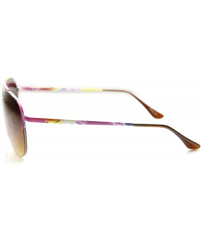 Large Colorful Floral Print Semi-Rimless Metal Aviator Sunglasses - Floral Amber - CA11V1ZRPPN $5.06 Aviator