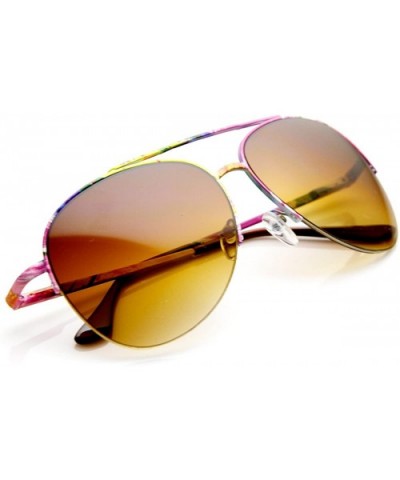 Large Colorful Floral Print Semi-Rimless Metal Aviator Sunglasses - Floral Amber - CA11V1ZRPPN $5.06 Aviator