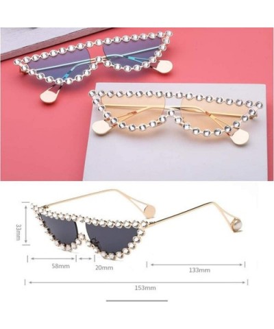 Fashion Diamond Frame Cat Eye Sunglasses Women Luxury Brand Vintage Triangle Shades Rhinestone Sunglasses Female - C9198EWIQI...