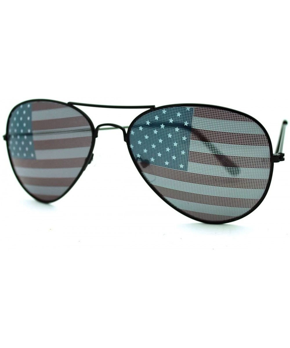 USA Flag Lens Aviator Sunglasses American Pride Red White & Blue - Black - CC1868UNOGY $8.90 Aviator