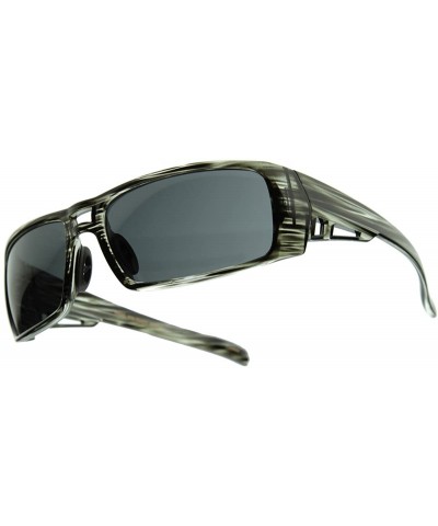 Bold Rectangle Striped Sports Wrap Sunglasses (Grey) - CP116HJYAKZ $6.60 Sport