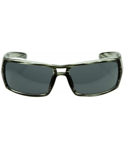 Bold Rectangle Striped Sports Wrap Sunglasses (Grey) - CP116HJYAKZ $6.60 Sport