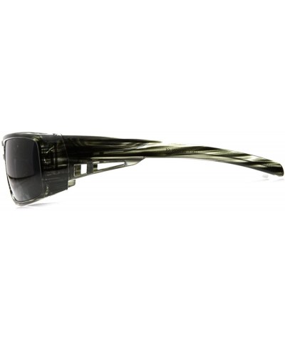 Bold Rectangle Striped Sports Wrap Sunglasses (Grey) - CP116HJYAKZ $6.60 Sport