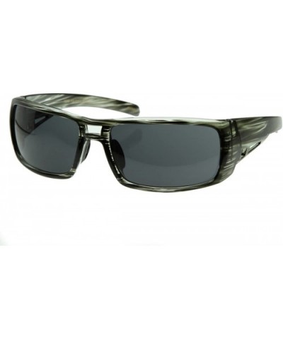 Bold Rectangle Striped Sports Wrap Sunglasses (Grey) - CP116HJYAKZ $6.60 Sport